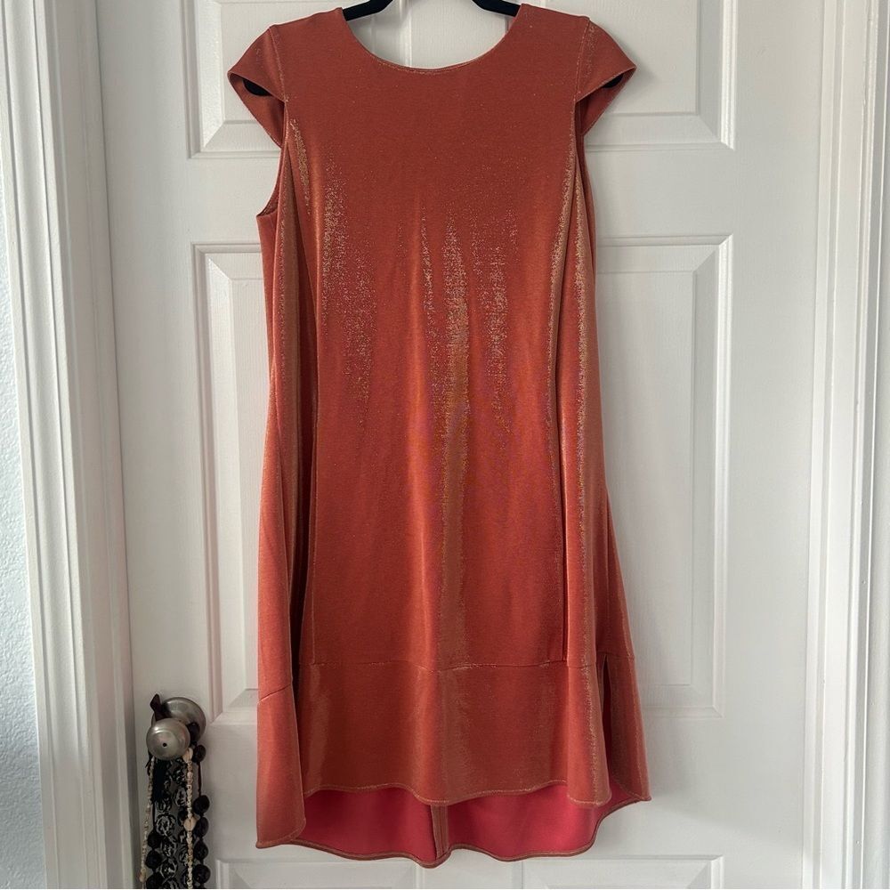 Raul Penaranda Shiny Boat Neck Dress in Orange and Gold Size 10 Fall